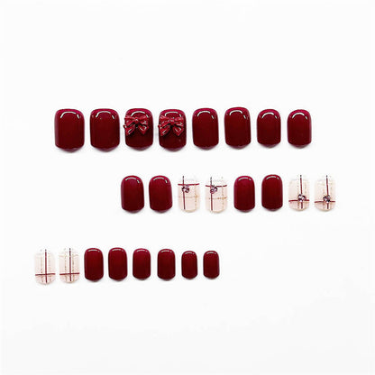 Decorative Press-On Nail Art Set with 3D Bow Accents Acalora