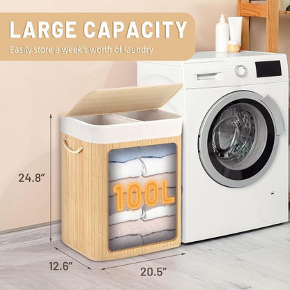 Large laundry basket with two compartments and removable lid Acalora