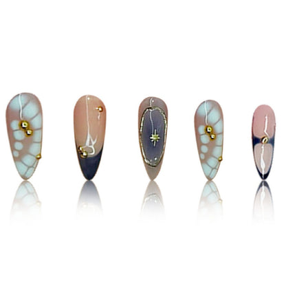 Premium Artistic Stiletto Press-On Nails with Gold Accents Acalora