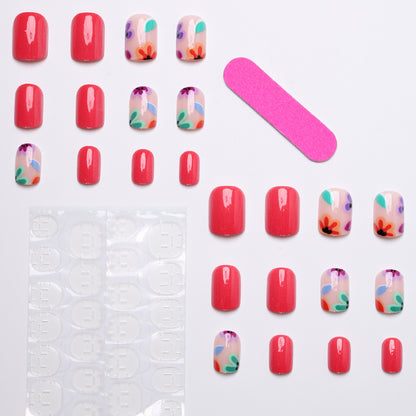 Artificial nail set with colorful flower designs Acalora