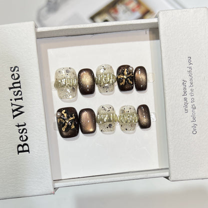 Decorative Press-On Nail Art Set with Chic Textured Accents Acalora