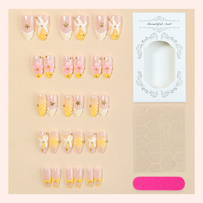 Artistic Press-On Nail Set with Floral and Decorative Designs Acalora