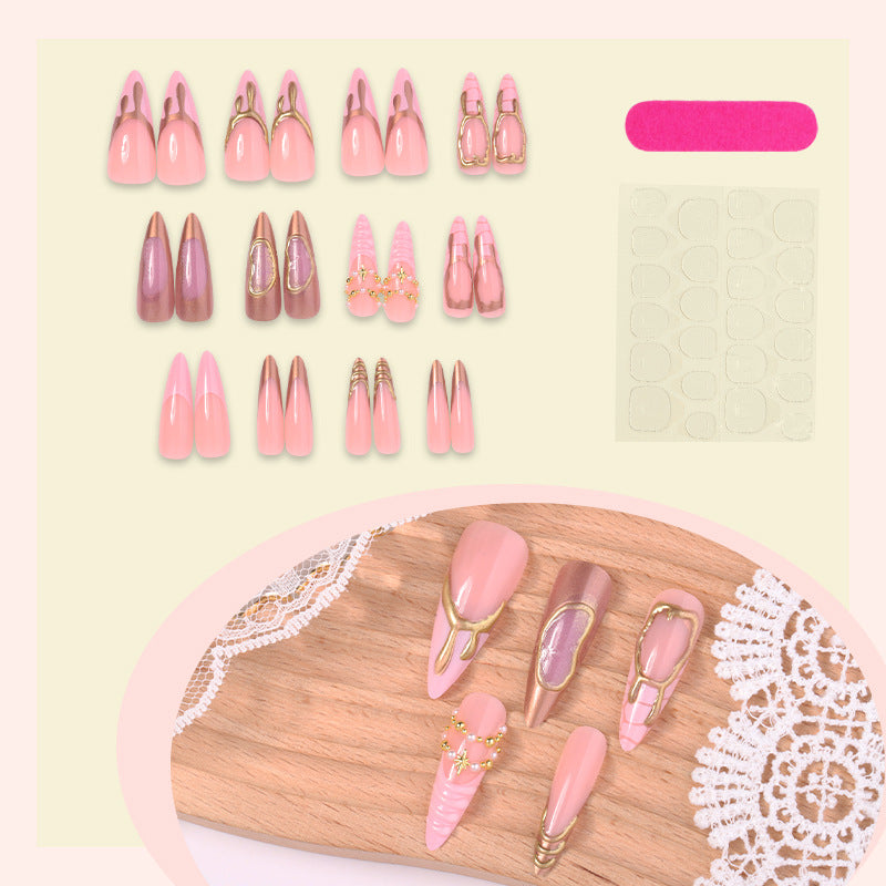 Luxury Press-On Nail Set with Gold Accents Acalora