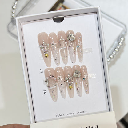 Snowflake-Inspired Glitter Press-On Nail Set Acalora