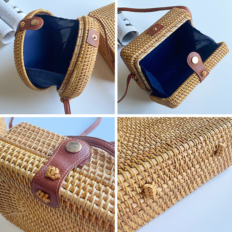 Women's round basket bag with unique ceramic detail Brehn
