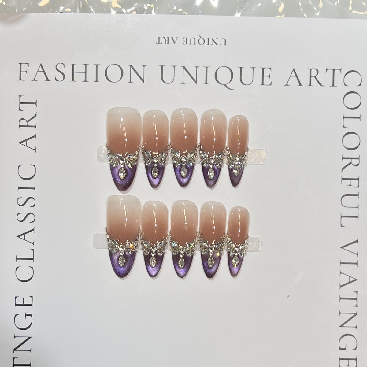 Elegant Stiletto Press-On Nail Set with Gemstone Embellishments Acalora