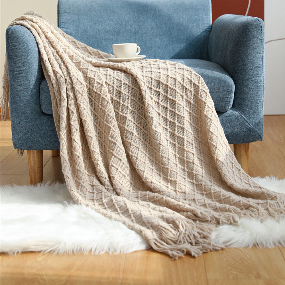 Cable Knit Fringe Throw Blanket