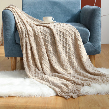 Cable Knit Fringe Throw Blanket