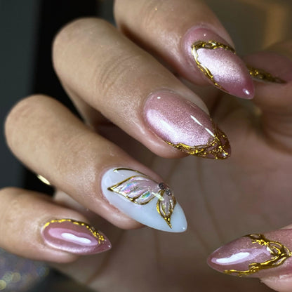 Elegant Press-On Nail Art Set with Golden Accents Acalora