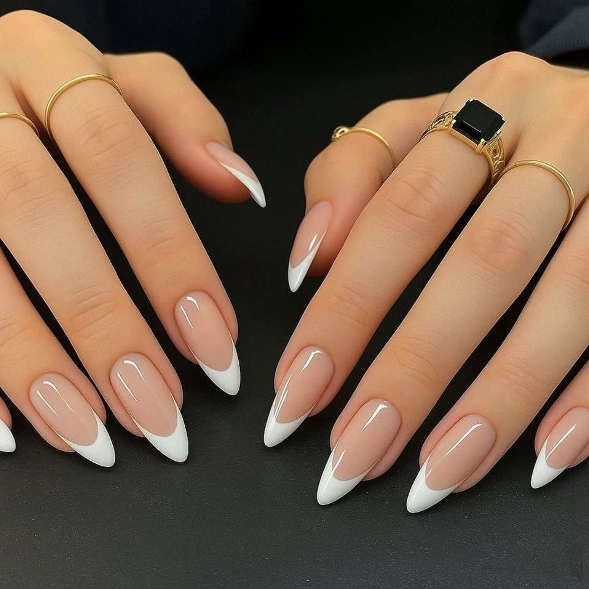 Artificial nails in elegant casual French tip design Acalora