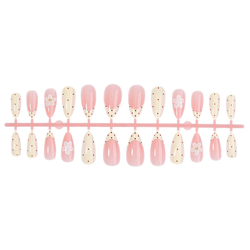 Elegant Press-On Nail Set with Floral and Polka Dot Designs Acalora