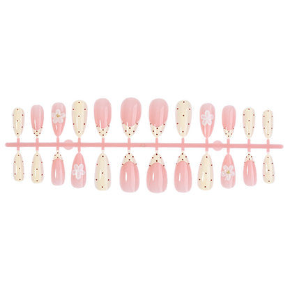 Elegant Press-On Nail Set with Floral and Polka Dot Designs Acalora