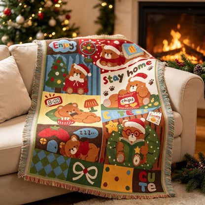 Cozy Cartoon-Themed Woven Throw Blanket