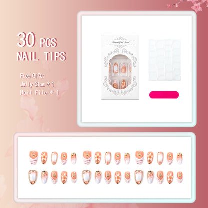 Artificial nail set with delicate flower and glitter decorations Acalora