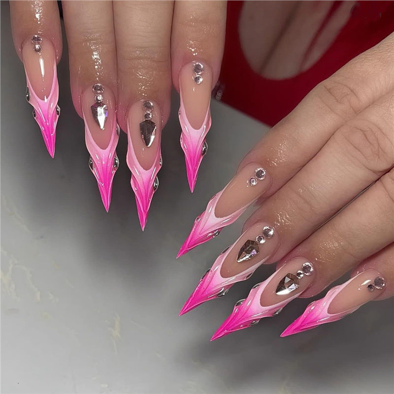Artistic Stiletto Press-On Nail Art with Metallic Accents Acalora