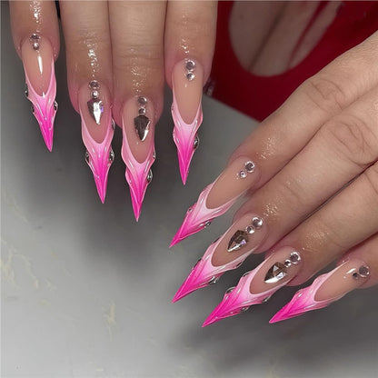 Artistic Stiletto Press-On Nail Art with Metallic Accents Acalora