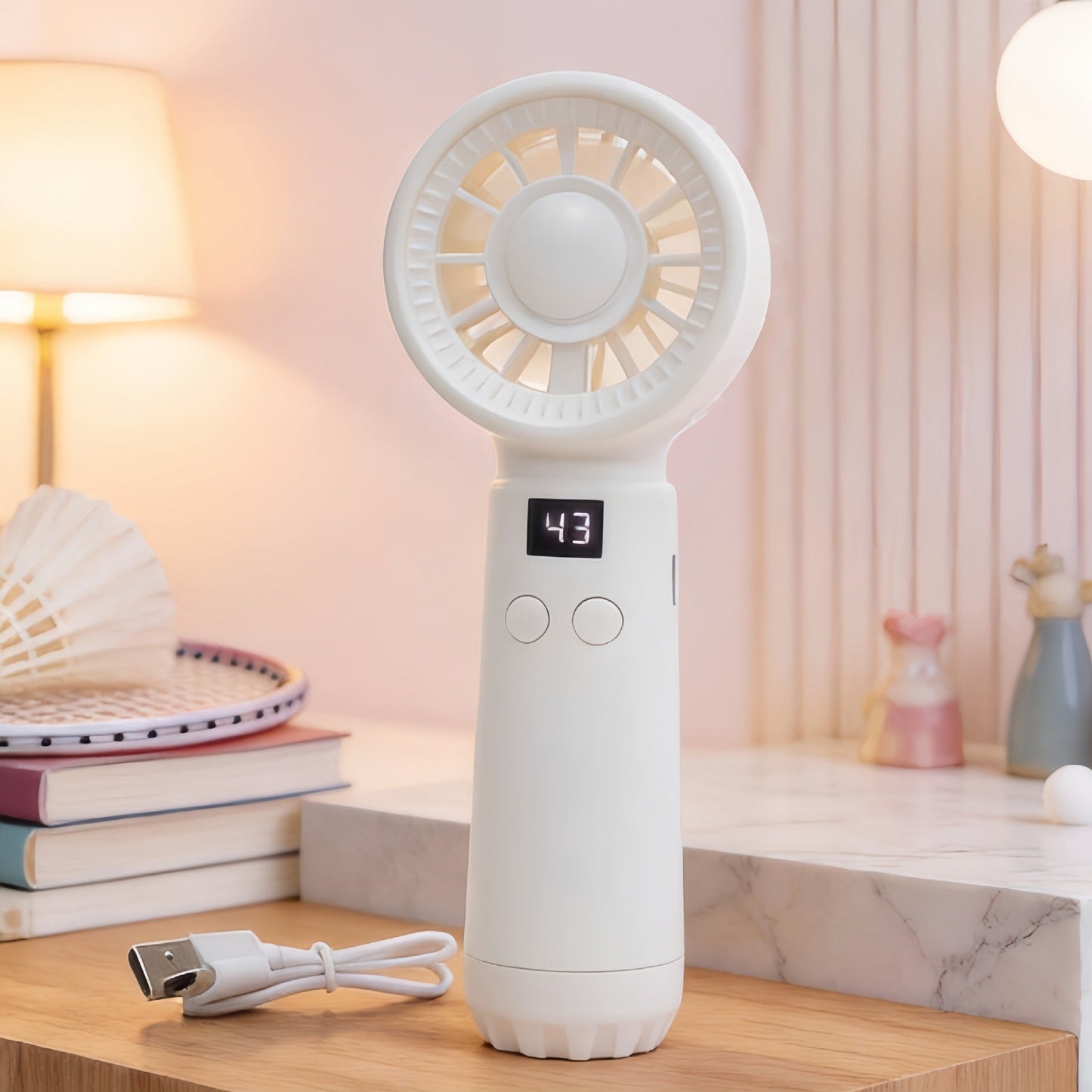 Women's Portable USB Handheld Fan with LED Display and Adjustable Speeds Skanto