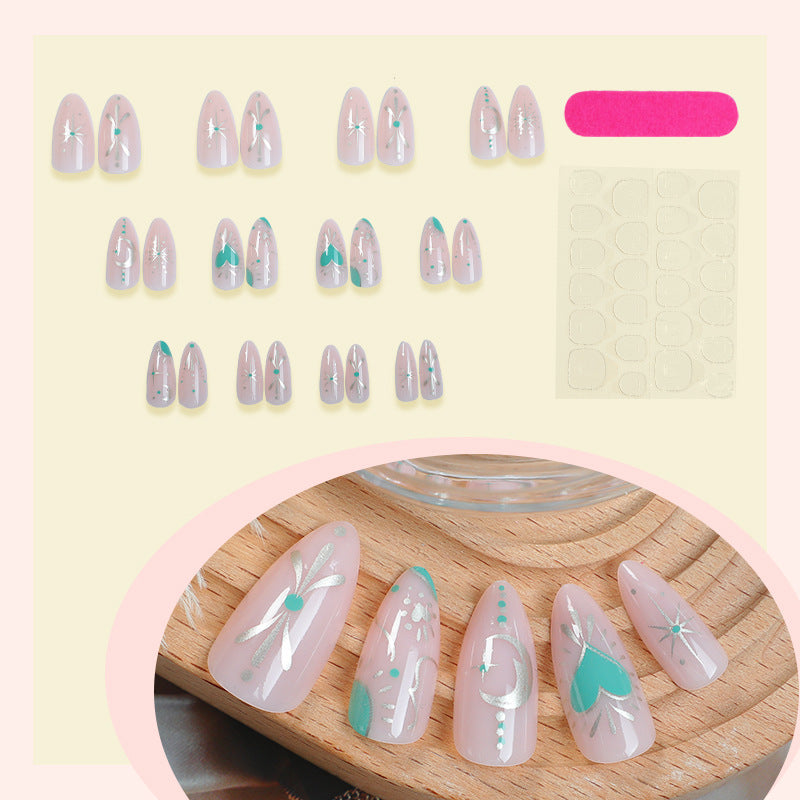 Artistic Press-On Nail Set with Stylish Floral and Gem Designs Acalora