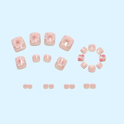 Artistic toenails with 3D flower appliqués Acalora