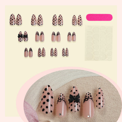 Artistic Press-On Nail Set with Polka Dot and Bow Designs Acalora