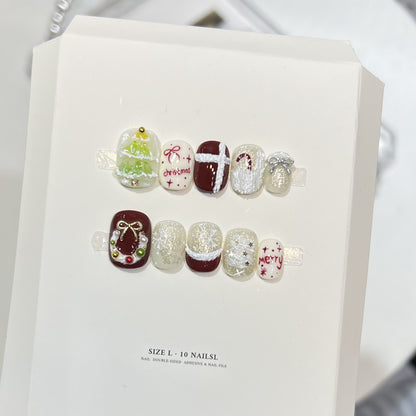 Festive Holiday-Themed Press-On Nail Art Set Acalora