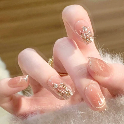 Artificial nail set with sparkling glitter and 3D applications Acalora
