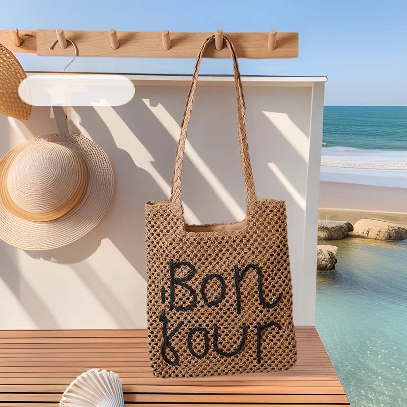 Women's Handmade Basket Bag with Fancy Lettering Karnz