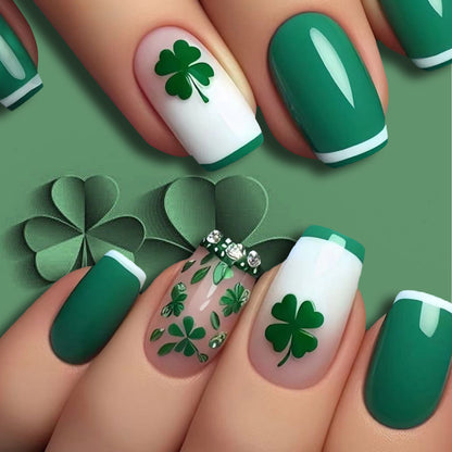 Glamorous Press-On Nail Art Set with Clover Motif Acalora