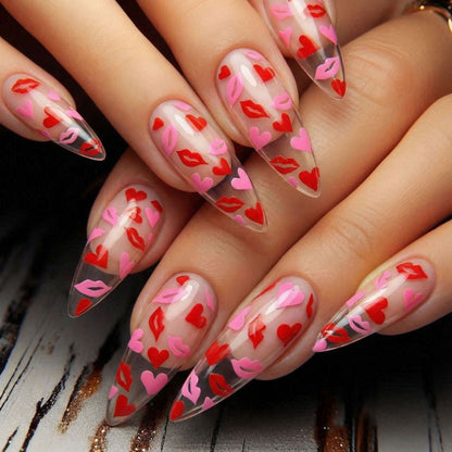 Artificial nail tips with heart motifs Acalora