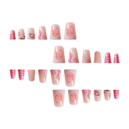 Decorative Press-On Nail Design with Heart and Gem Accents Acalora