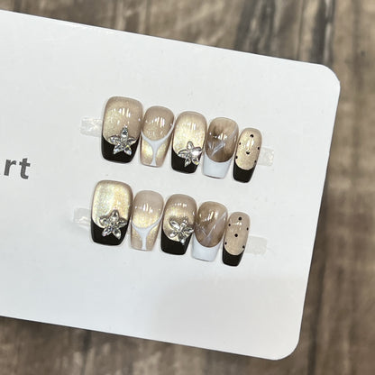 Elegant Press-On Nail Art Set with Floral Embellishments Acalora