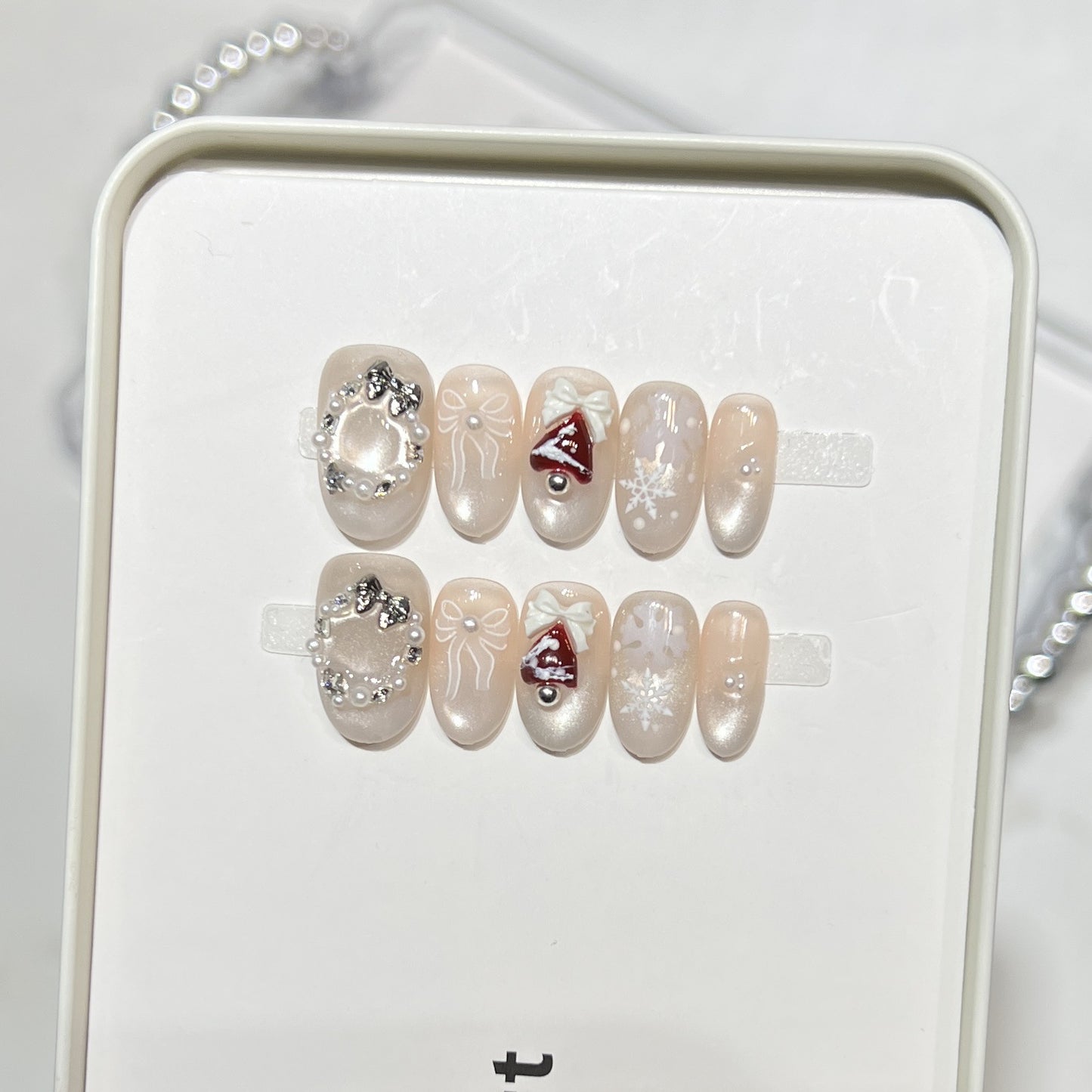 Glittery Press-On Nail Art Set with Snowflake Design Acalora