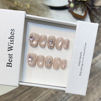 Elegant Press-On Nail Set with Floral Accents Acalora