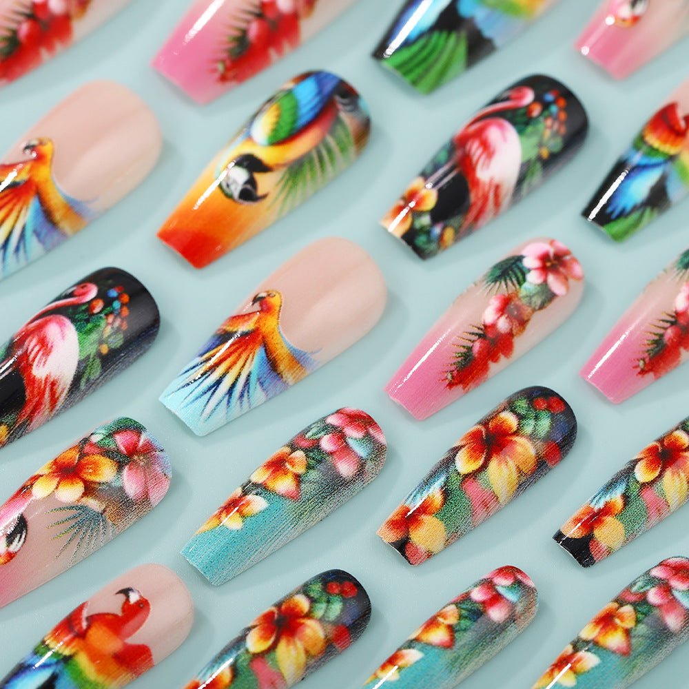 Artificial Nails Set with Tropical Bird Design Acalora