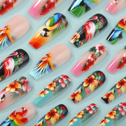 Artificial Nails Set with Tropical Bird Design Acalora