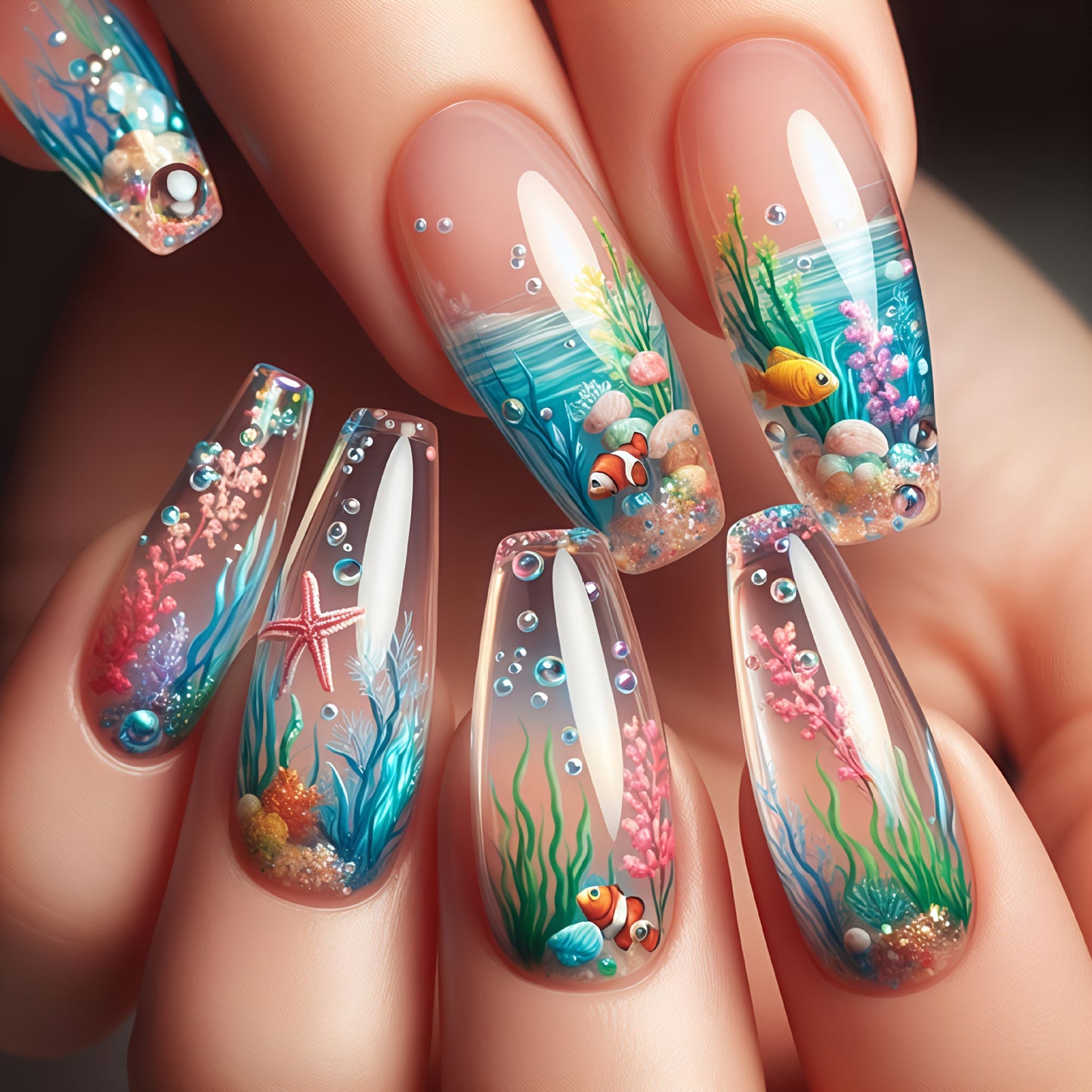 Underwater-Themed Nail Art Acalora
