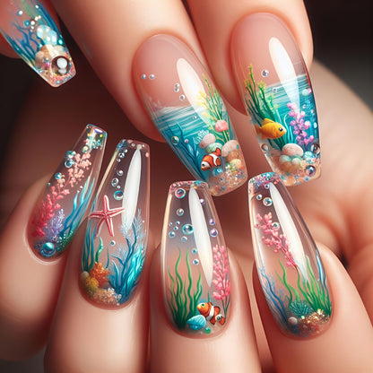 Underwater-Themed Nail Art Acalora