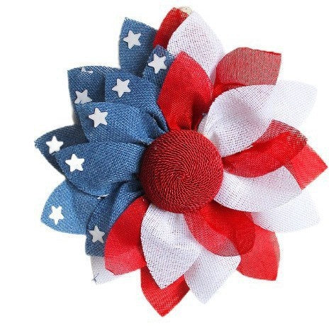 Unisex nan handcrafted Americana medallion wreath with layered deco mesh ribbons star motif bows and rustic sign Bowlift