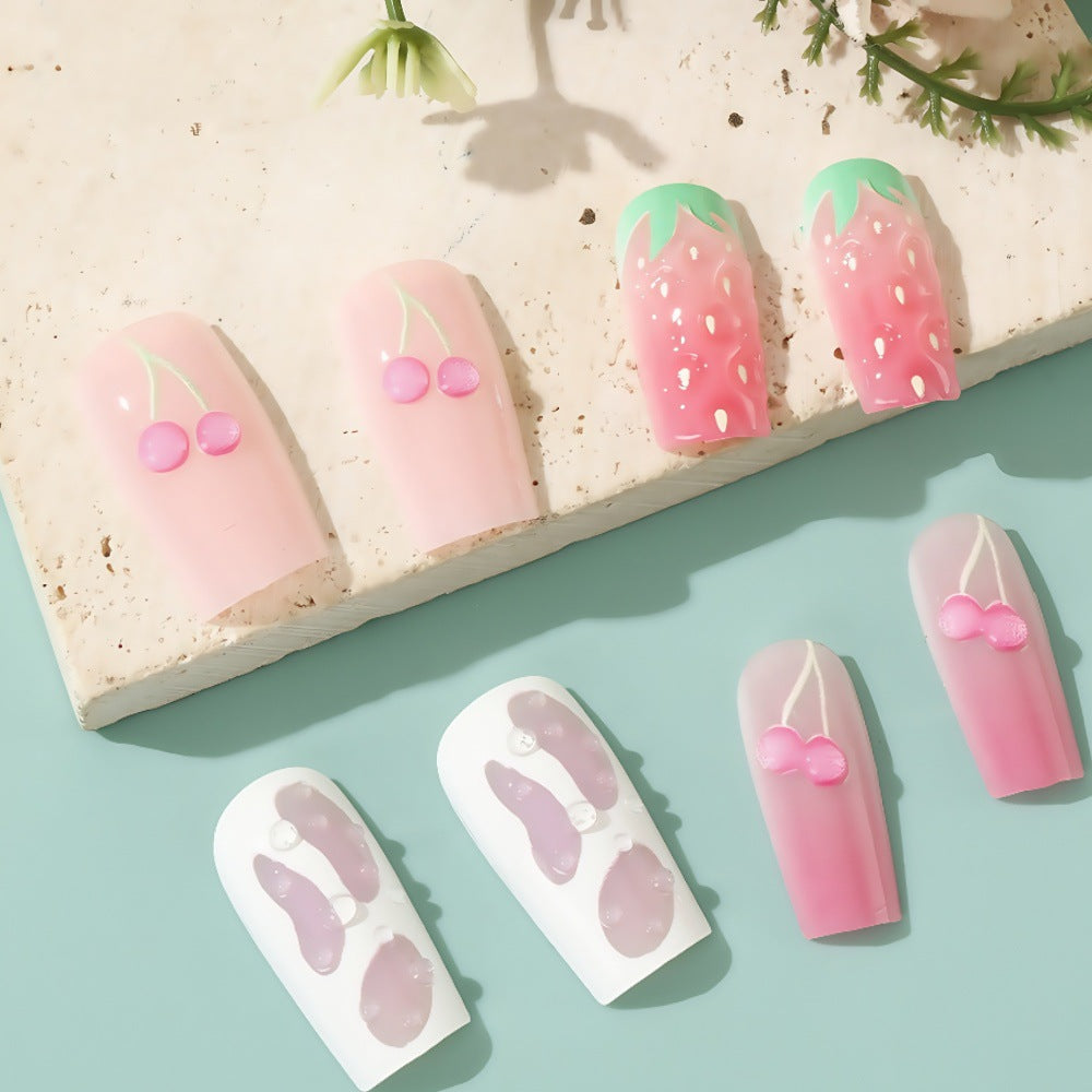 Artificial nails with strawberry and cherry designs Acalora
