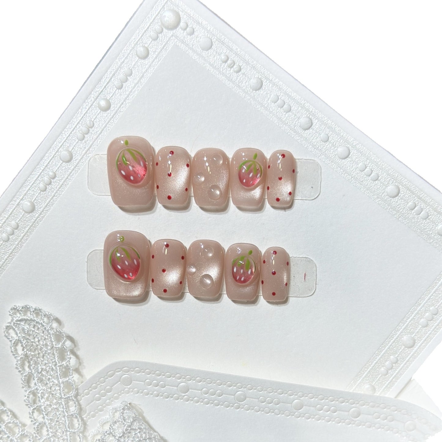 Strawberry-Inspired Press-On Nail Art Set Acalora