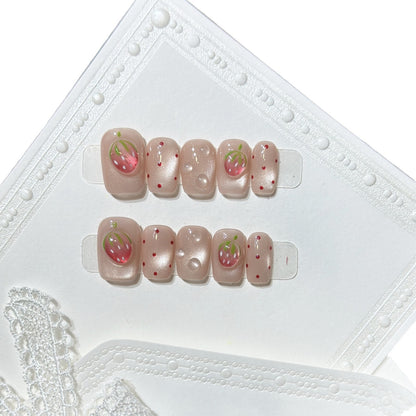 Strawberry-Inspired Press-On Nail Art Set Acalora