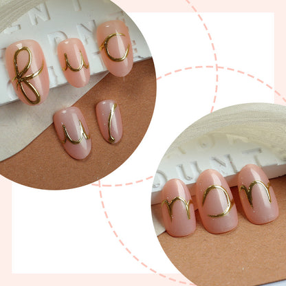 Elegant Press-On Nail Art Set with Stylish Gold Accents Acalora
