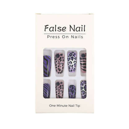 Creative leopard and stripe design artificial nails Acalora