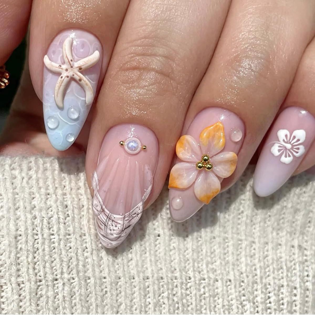Artistic 3D Floral Press-On Nail Set Acalora
