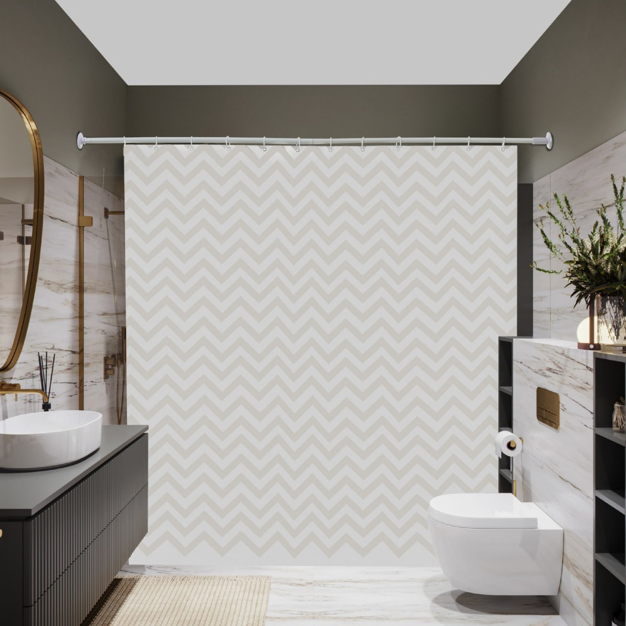 Chevron Pattern Water-Resistant Shower Curtain
