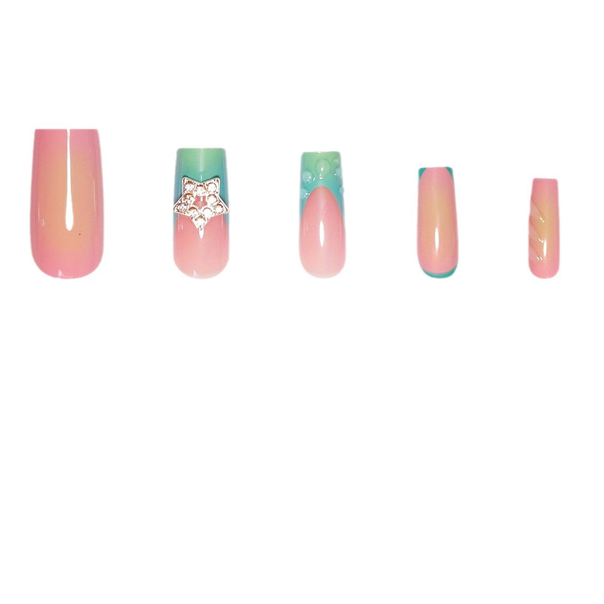 Artistic Ombre Press-On Nails with Gemstone Accents Acalora