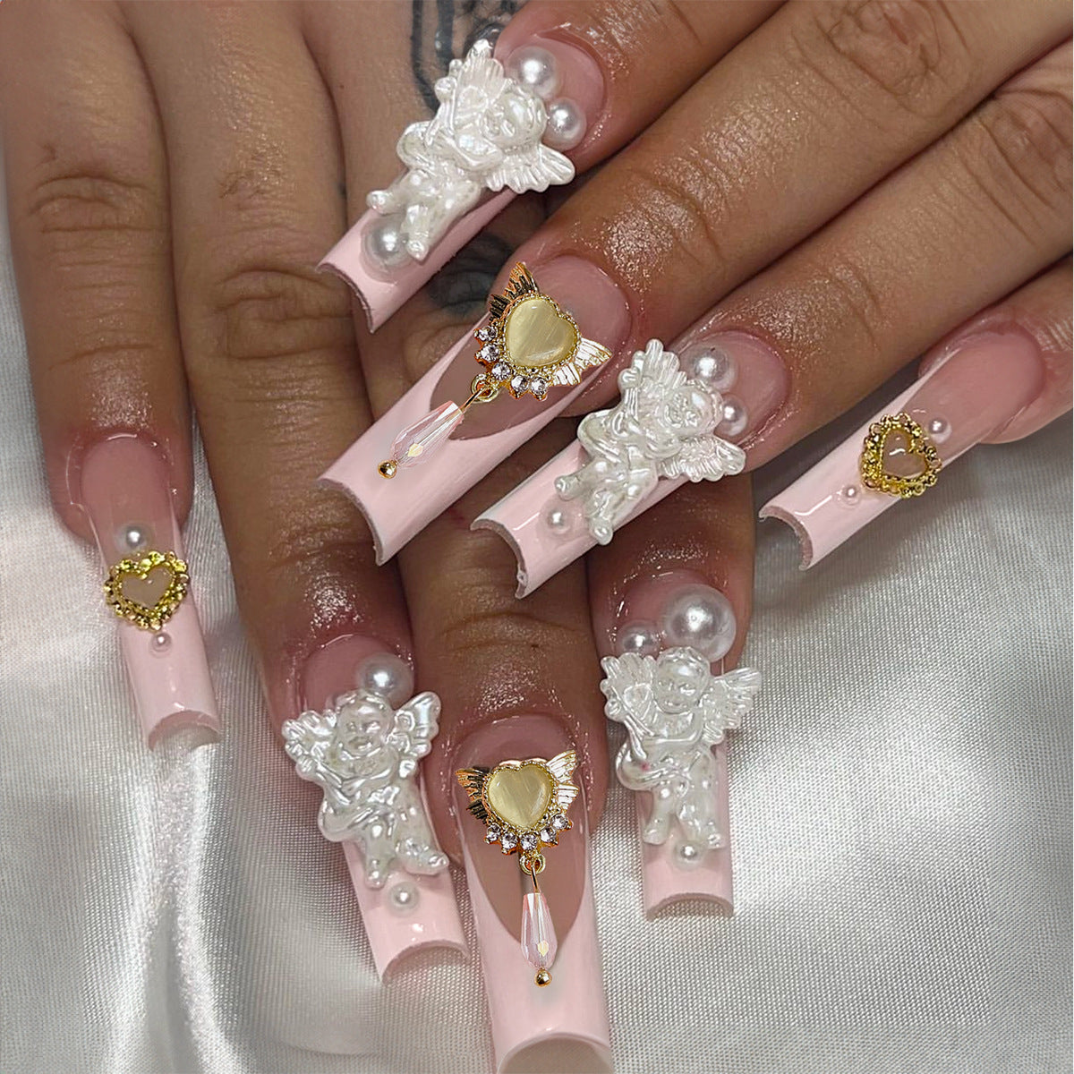 Decorative Press-On Nail Set with 3D Accents Acalora