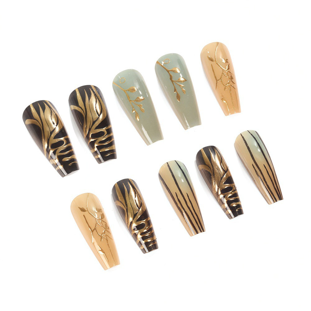 Creative artificial nails with elegant leaf design Acalora