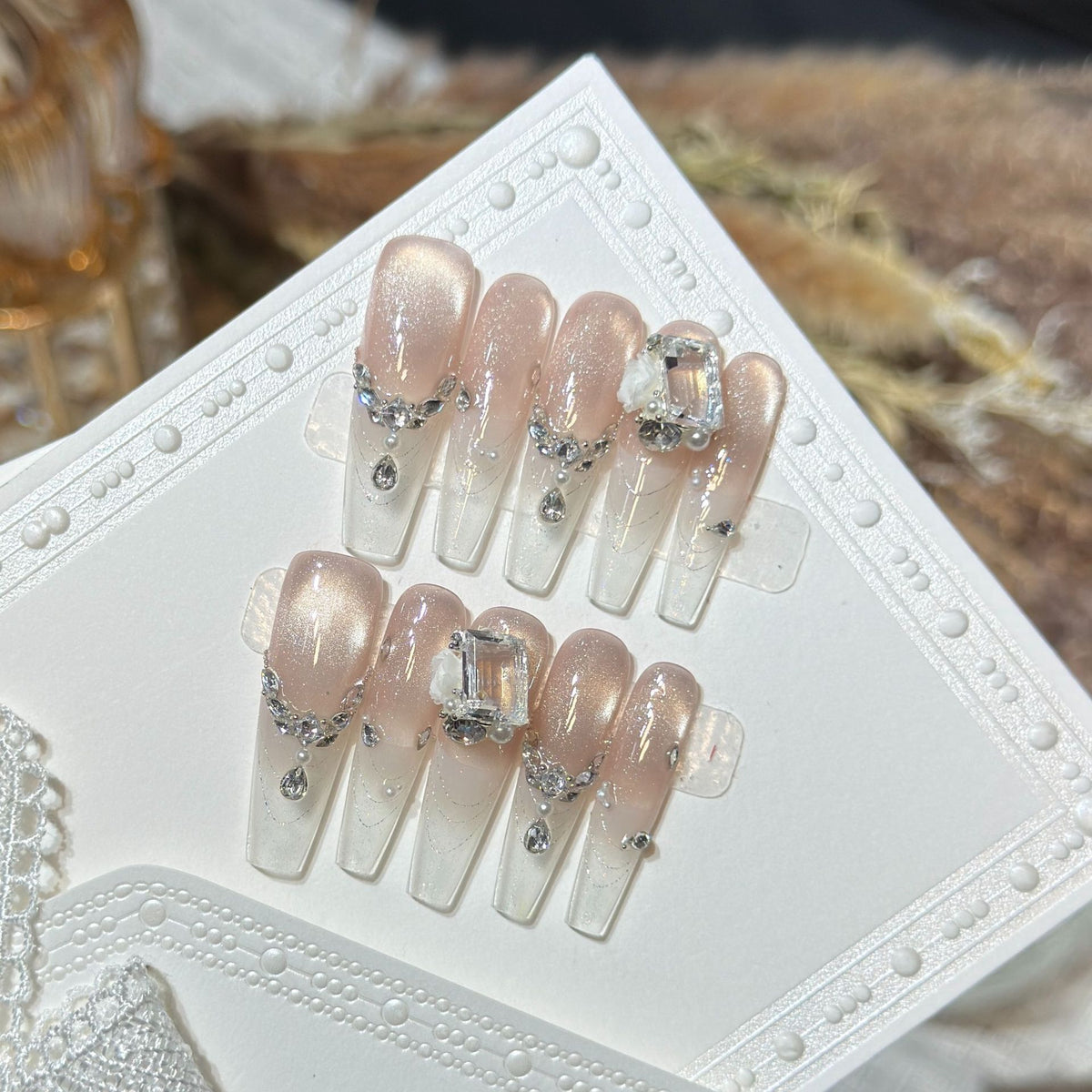 Elegant Rhinestone-Embellished Press-On Nail Set Acalora