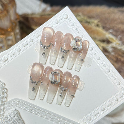 Elegant Rhinestone-Embellished Press-On Nail Set Acalora